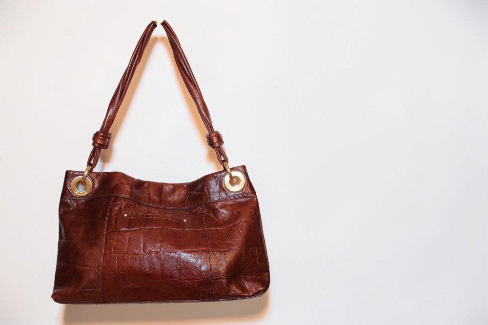 B. Makowsky Crocodile Embossed Brown Leather Shoulder Bag