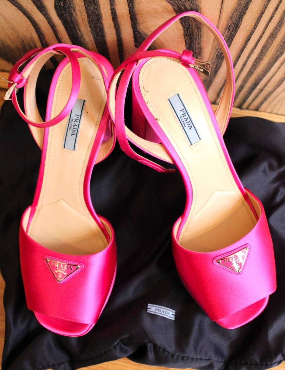 Prada Begonia Pink Satin Platform Sandals sz 40