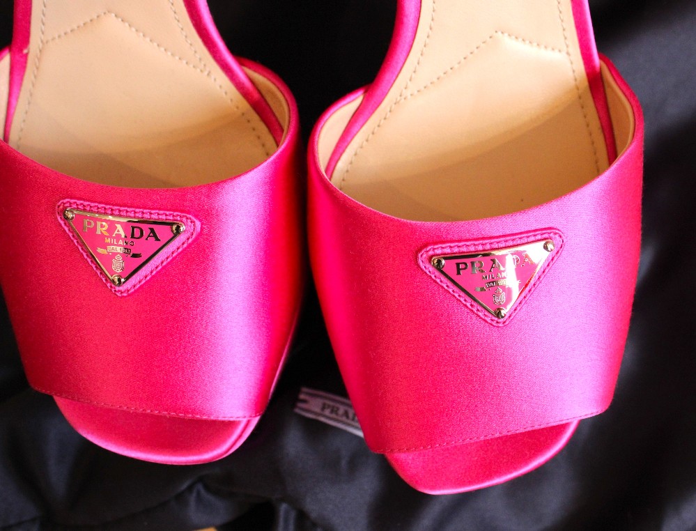 Prada Begonia Pink Satin Platform Sandals sz 40