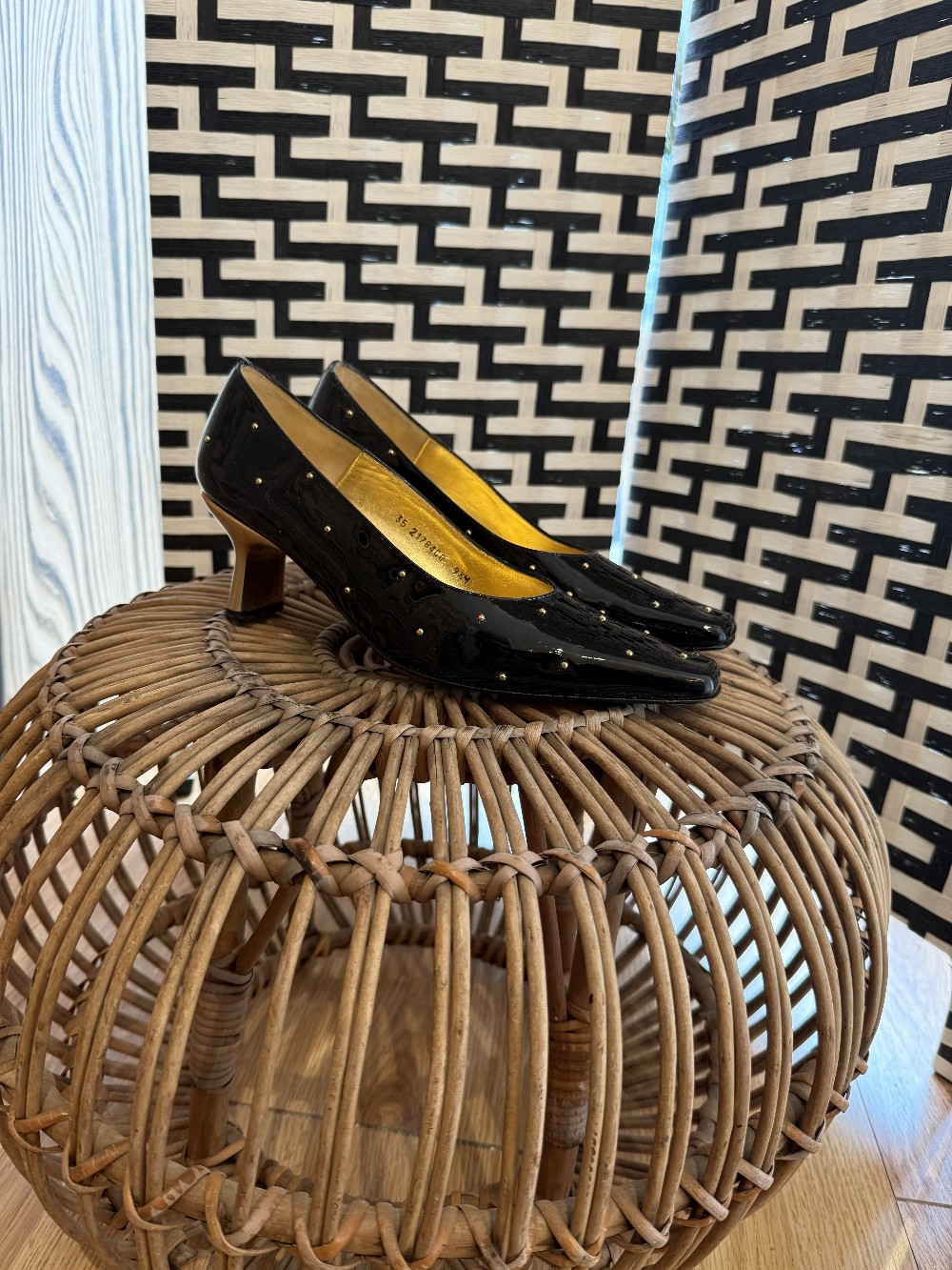 Timothy Hitsman Patent Leather Gold Studded Kitten Heel