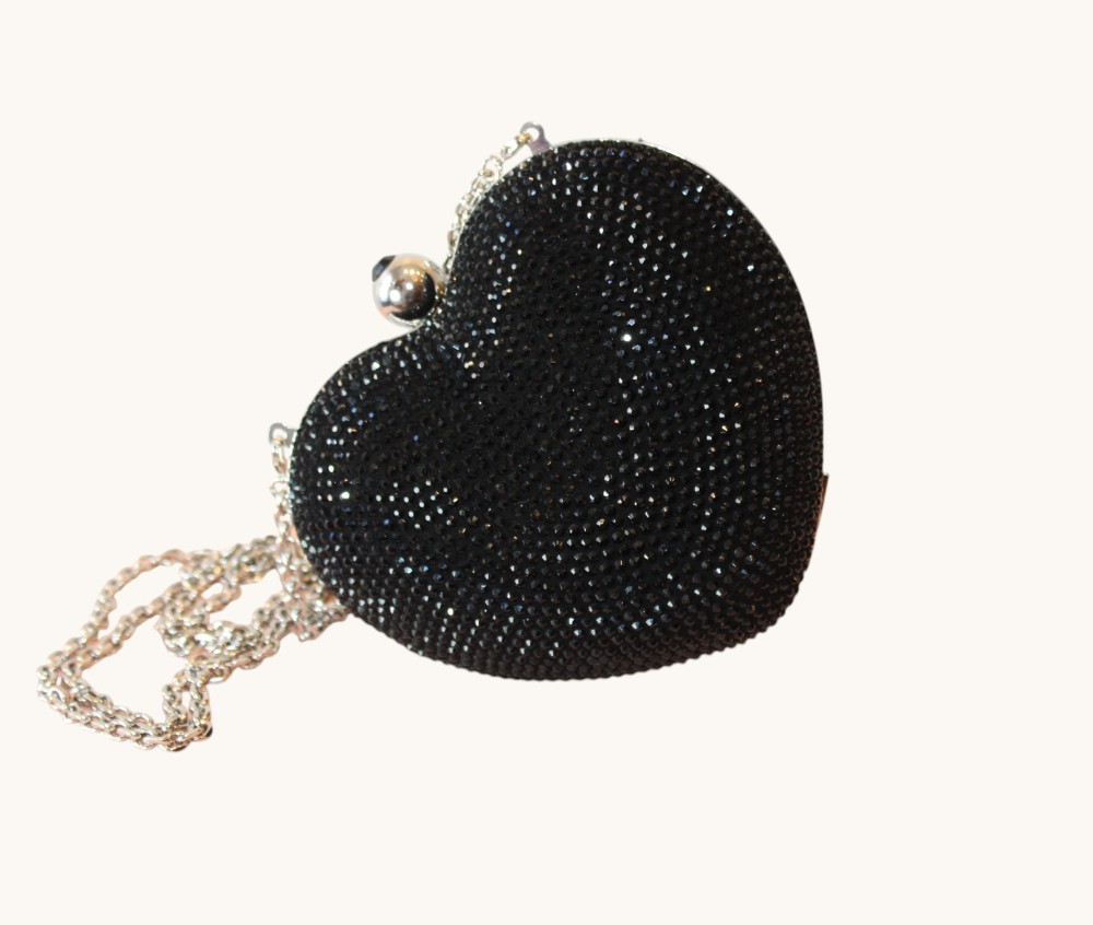 Mach & Mach Black Crystal Heart Clutch