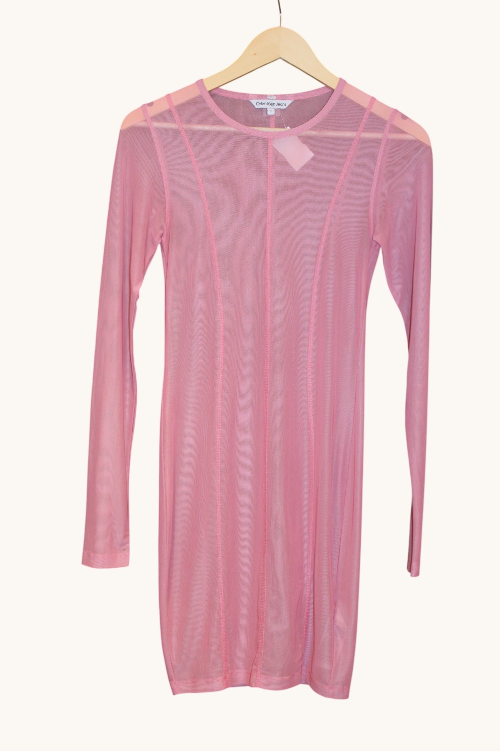 Calvin Klein Pink Mesh Long Sleeve Midi Dress (Sz S)