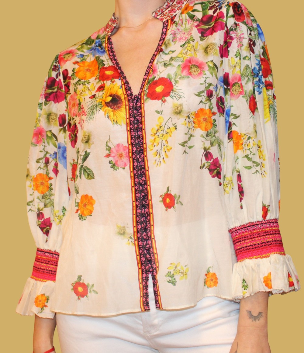 Alice + Olivia Floral Print V-Neck Blouse (Sz M)