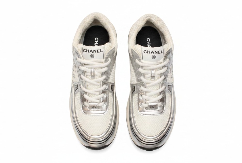 Chanel Cloth Trainers White and Silver (Sz 39.5)