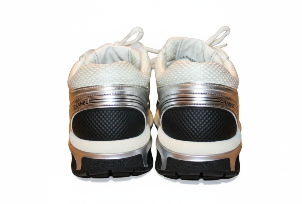Chanel Cloth Trainers White and Silver (Sz 39.5)