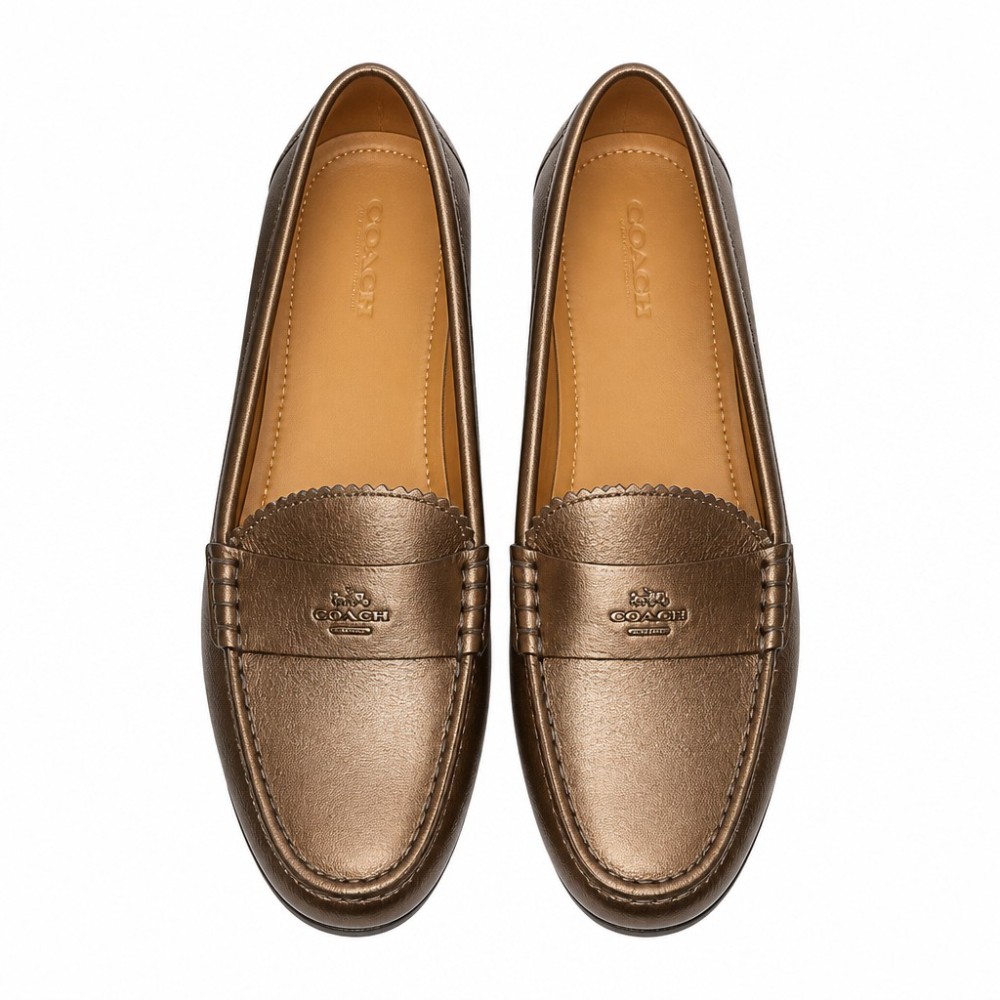 Coach Odette Metallic Grey Loafers (Sz 8-8.5)