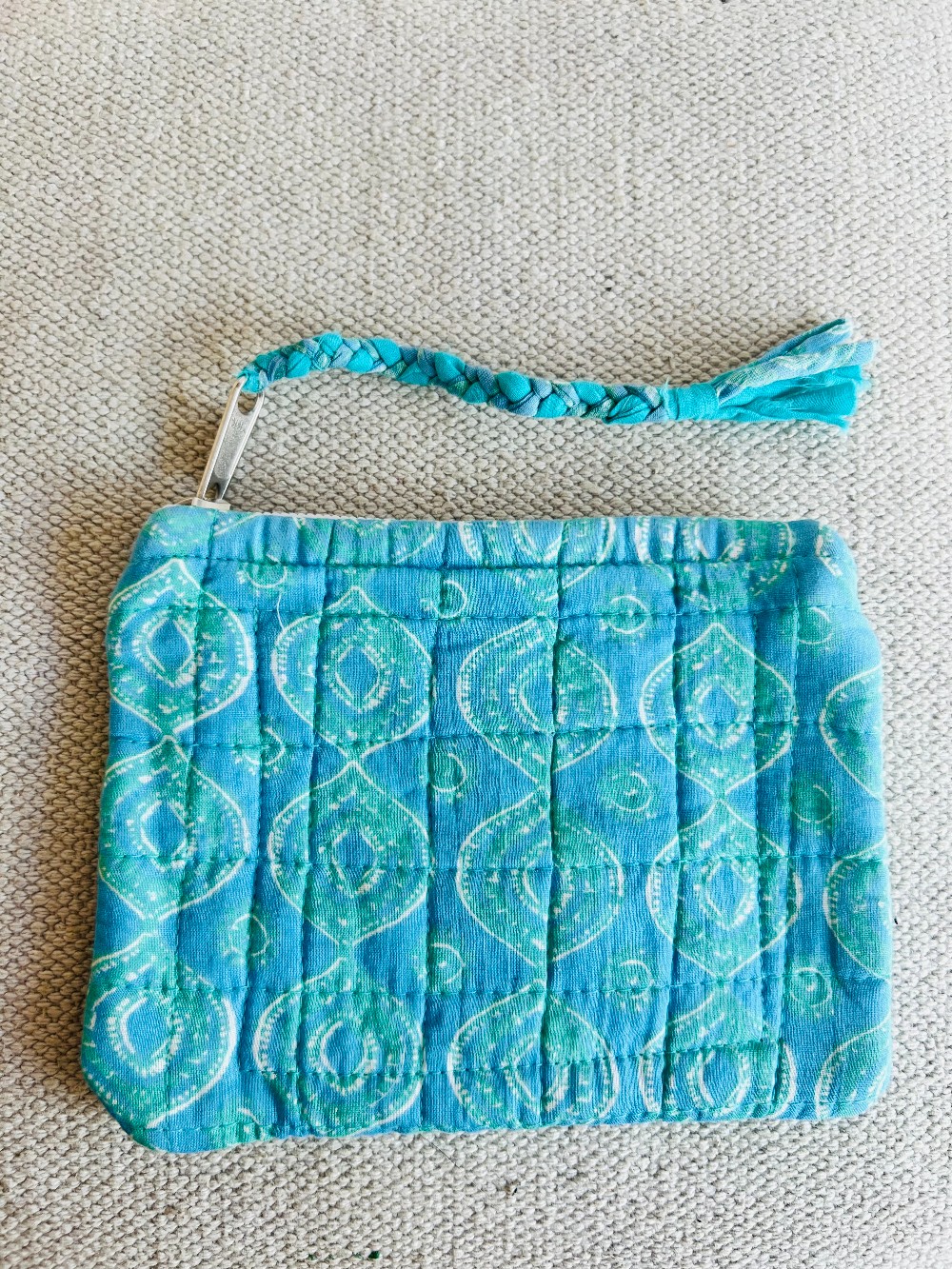 Quilted Pouch - Teal Drops