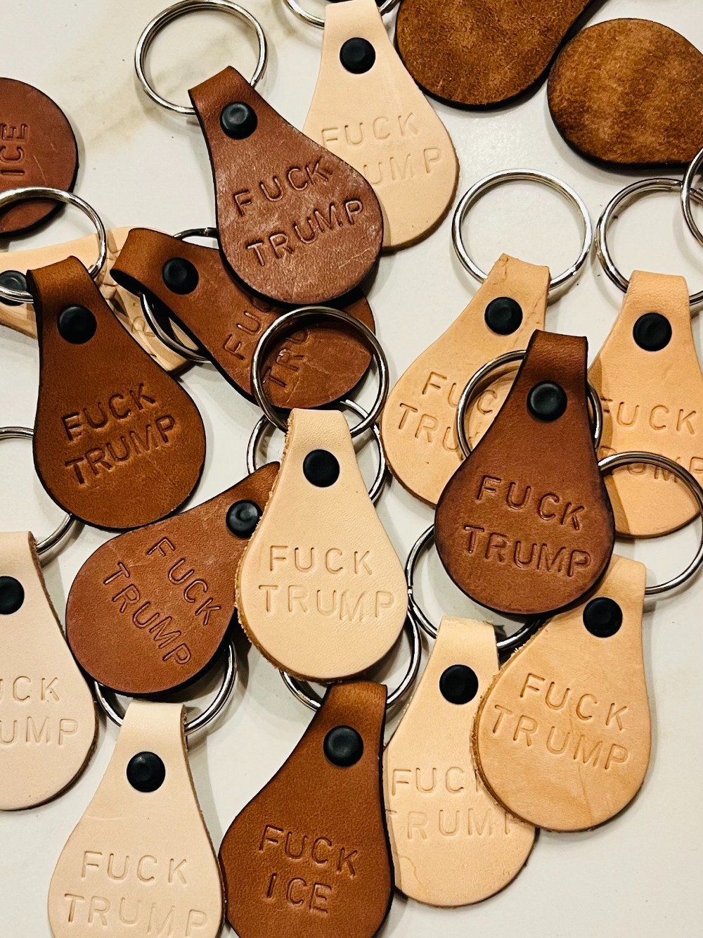 FUCK TRUMP Light Leather Keychain