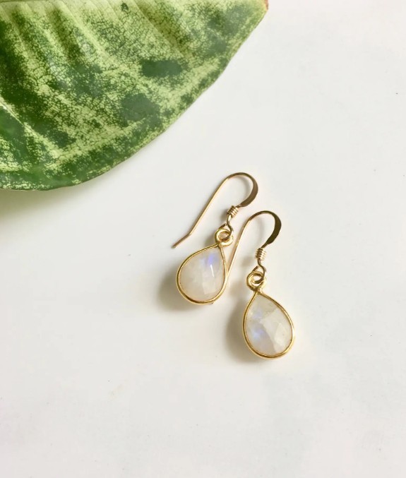 Hook Earrings - Moonstone Teardrop