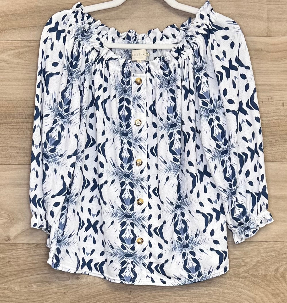 Blouse Melloday (S) blanche et bleue