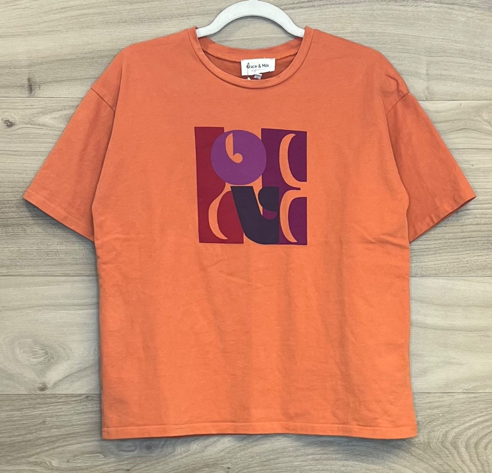 Tshirt Grace &Mila (S) Orange LOVE Rouge et Mauve