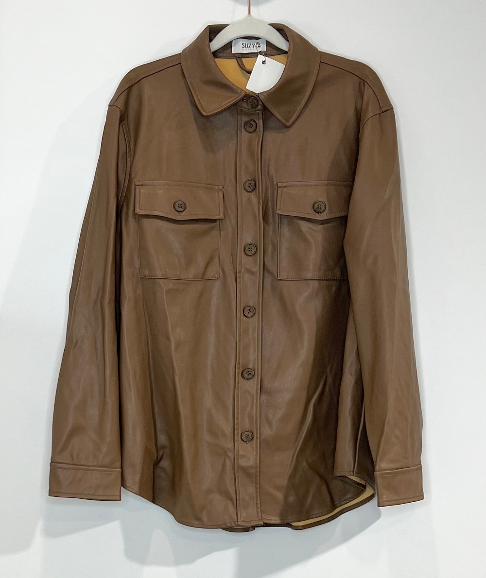 Blouse Suzy Shier (XL) brune (faux cuir)