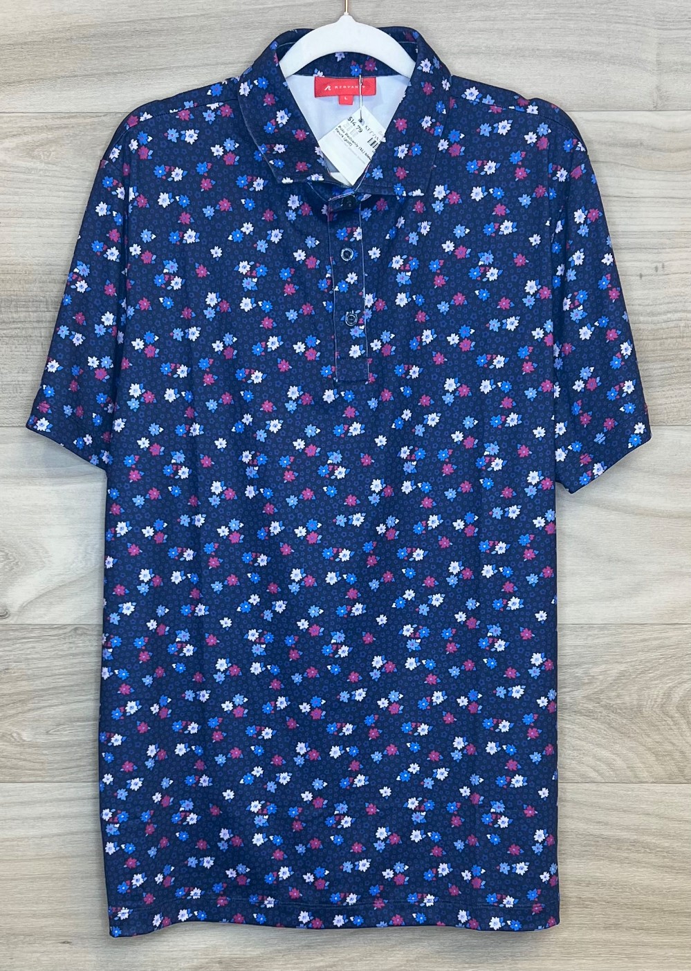 Polo Redvanly (XL) bleu avec fleurs (golf)
