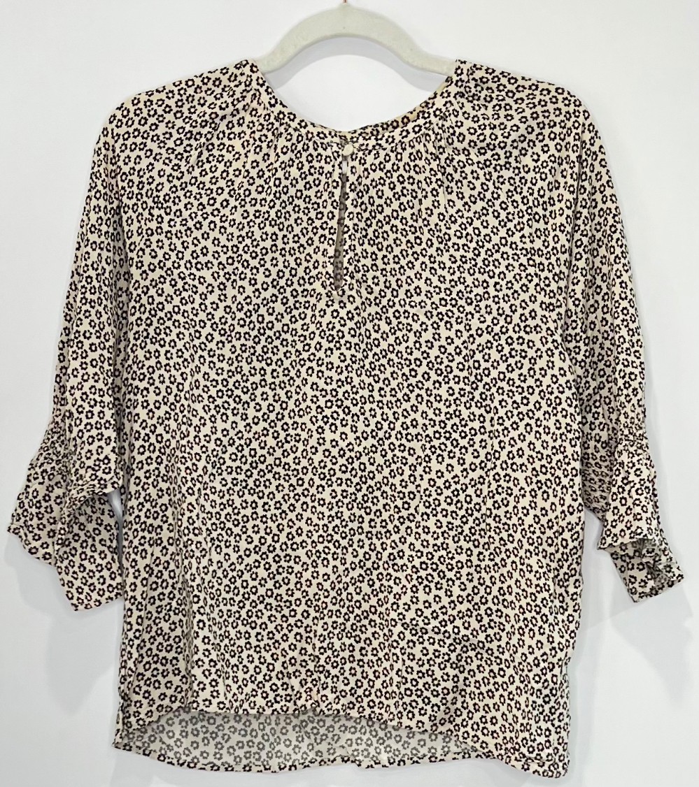 Blouse Part Two (S) beige avec fleurs noires