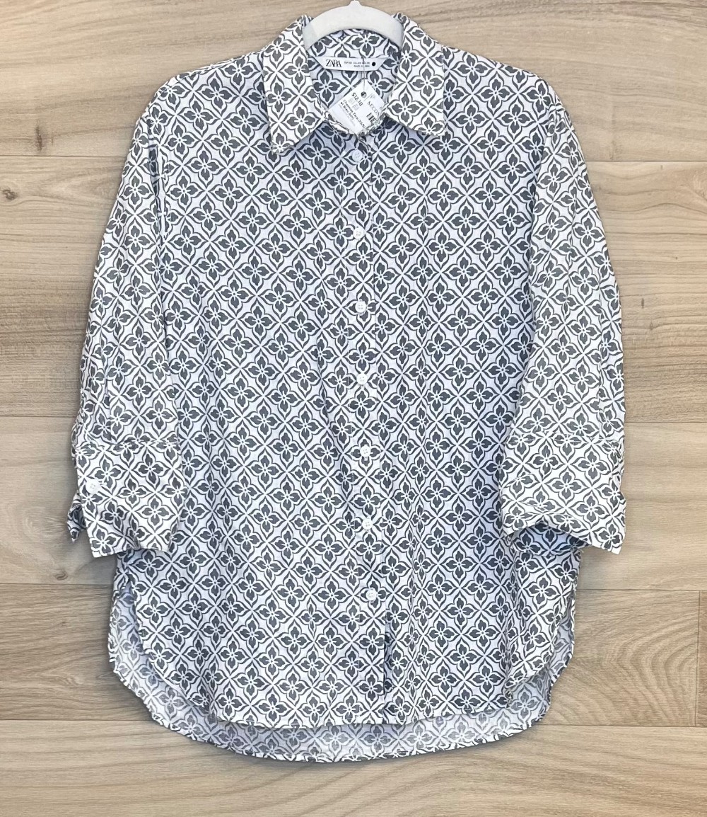 Chemise Zara (XS/S) Blanche et Bleu (Lin)