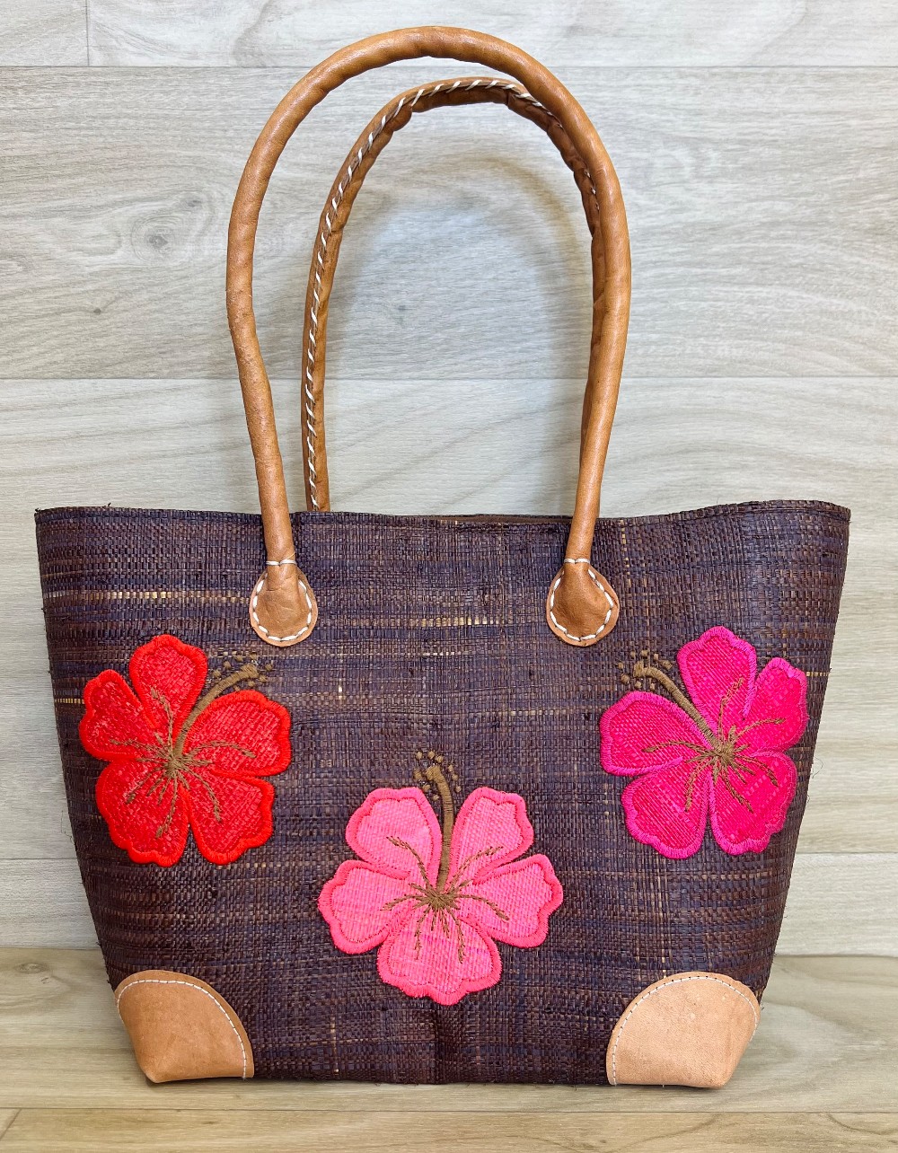 Sacoche Marque Inconnue brune avec fleurs (paille)