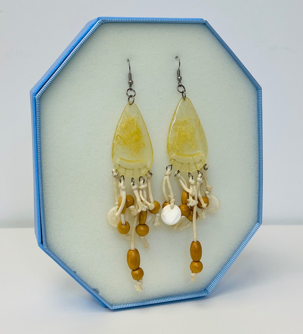 Boucle d'oreille  corde, bois et verre soufflé