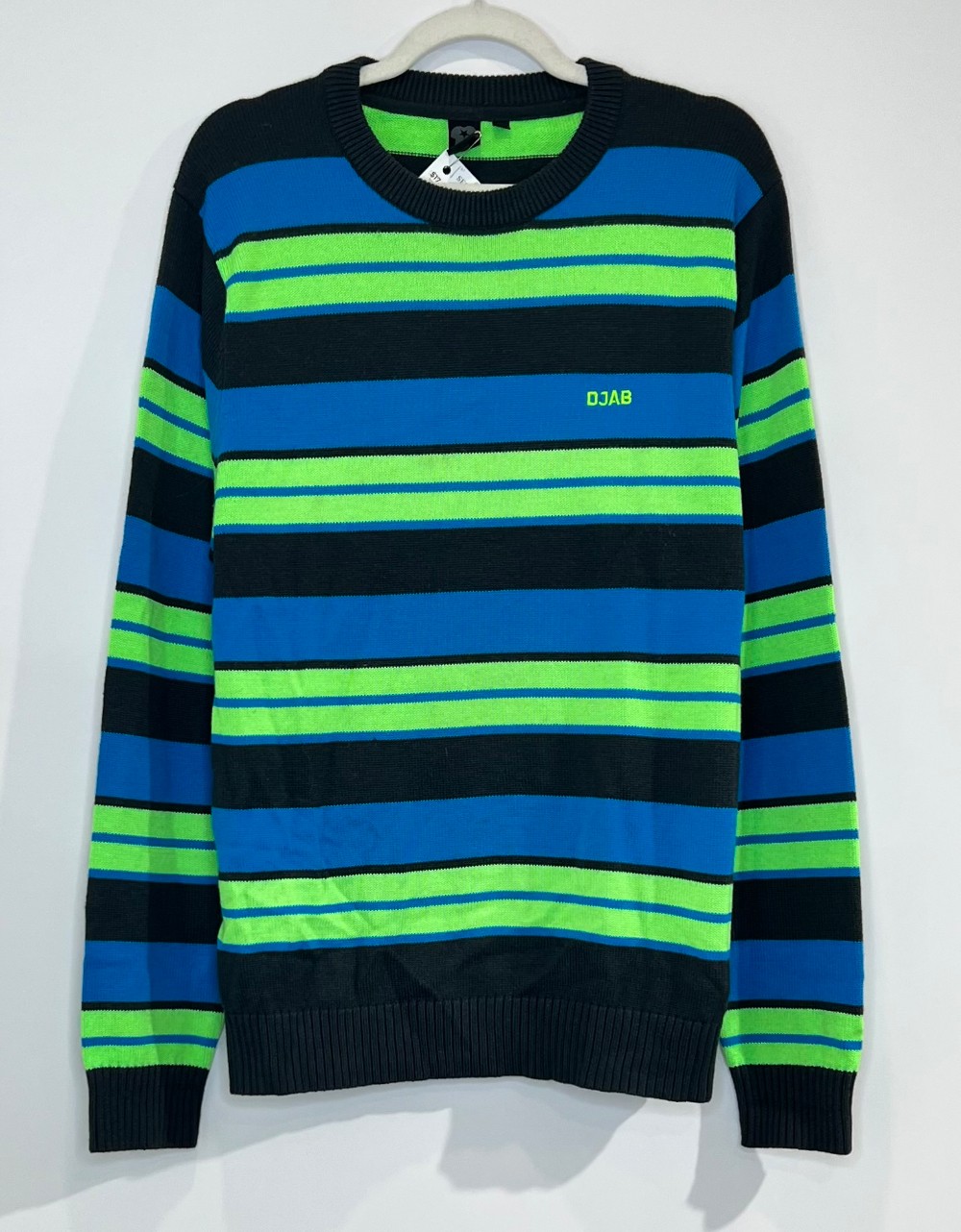 H Chandail DJAB (XL) rayé bleu vert et gris