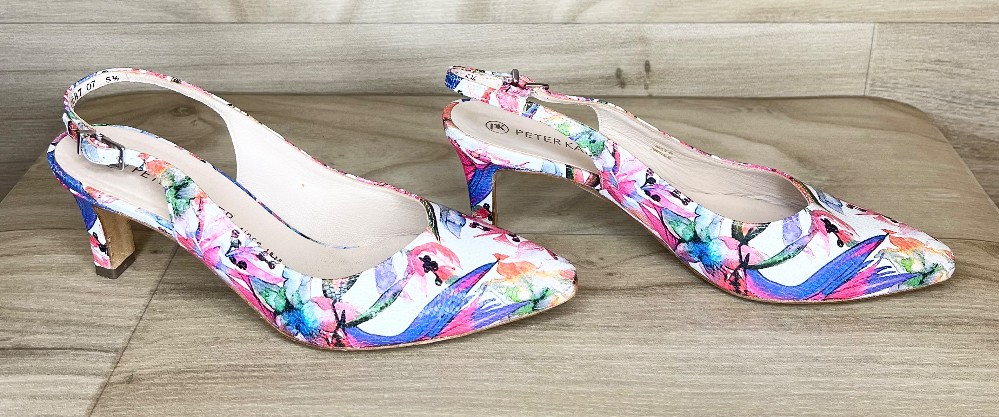 Sandale Peter Kaiser (8) Blanc Fleuri Rose Bleu Cuir Veritable
