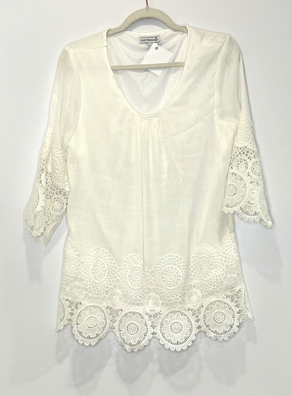 Blouse San Francisco (L) Blanche avec Dentelle
