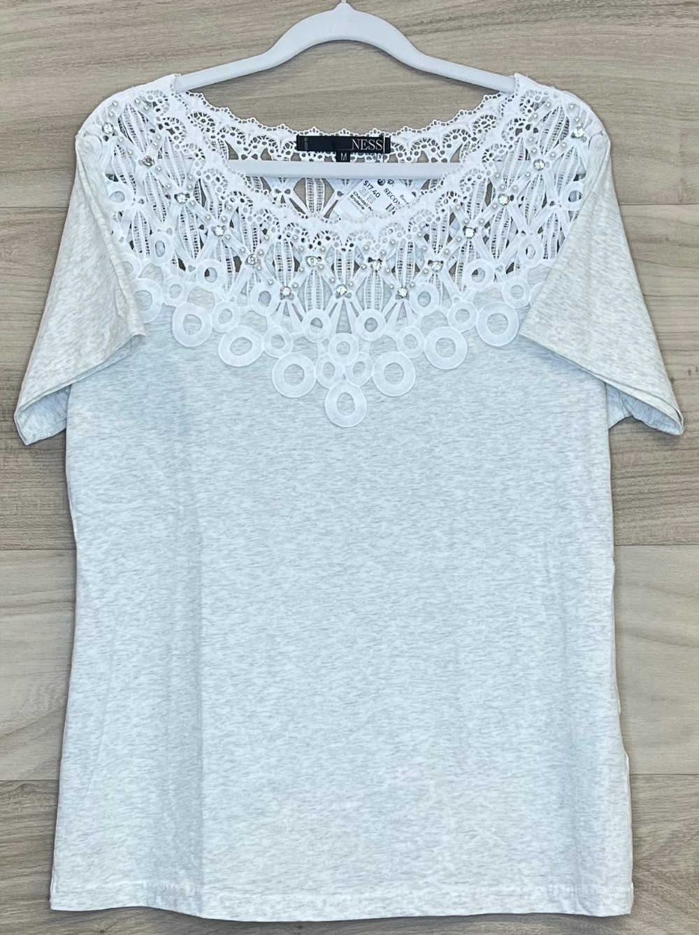 Chandail Ness (M) Gris  Perle Broderie