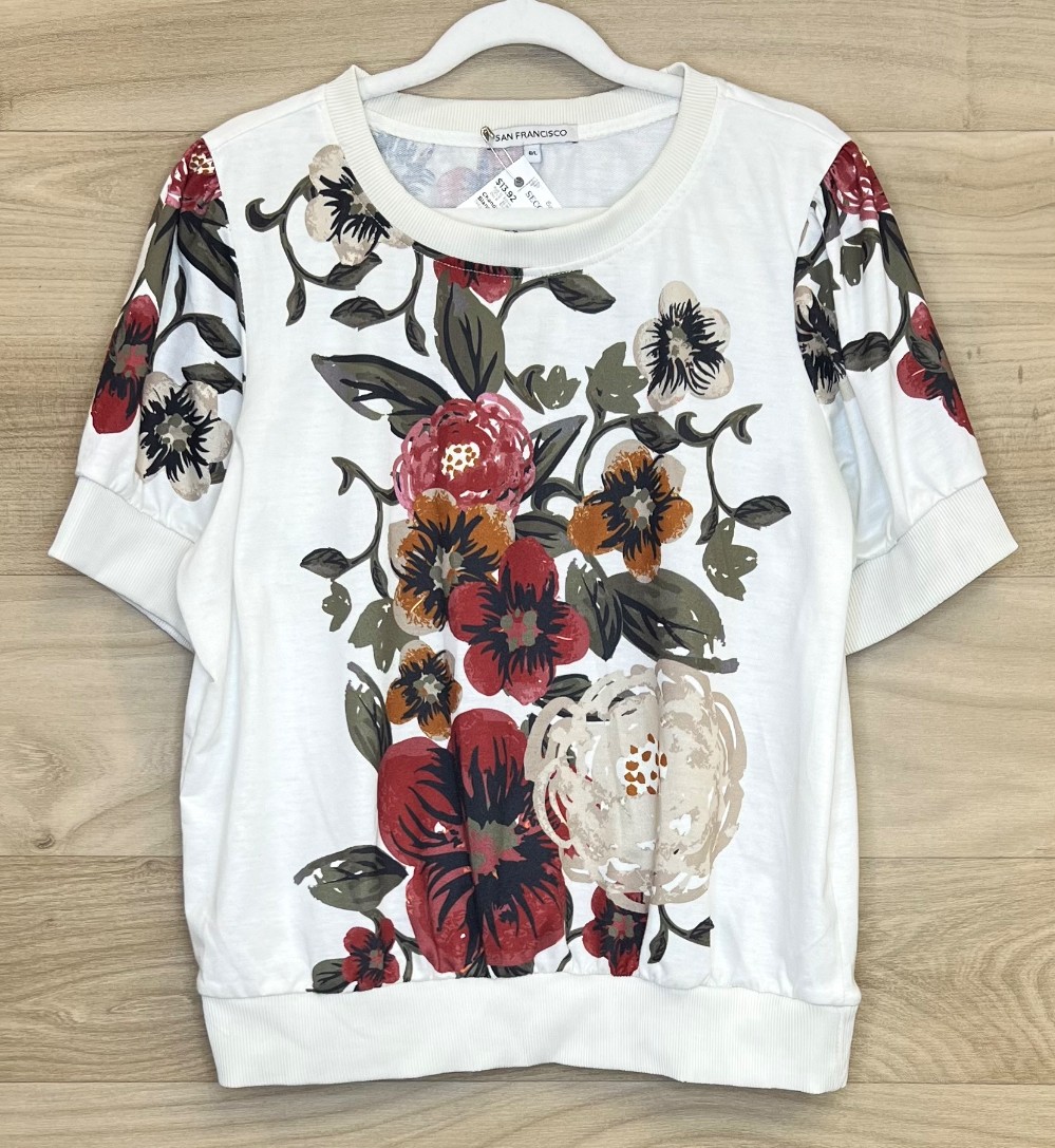 Chandail San Francisco (L) Blanc Fleuri Rouge et Orange
