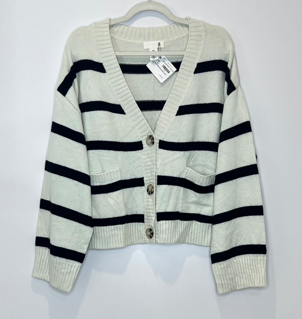 Cardigan H&M (XL) blanc rayé noir