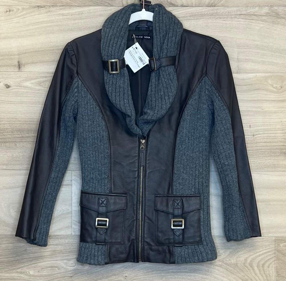 Manteau Dolce Vita (S) mélange laine et cuir (vintage)