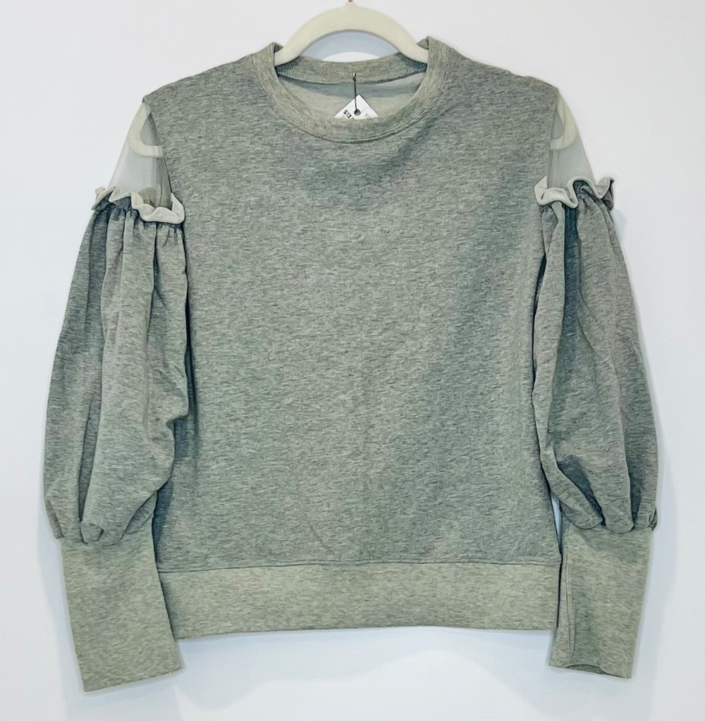 Chandail étiquette coupée (S) gris avec manches travaillées