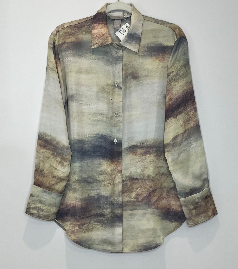 Blouse H&M (XS/S) beige bleu et vert