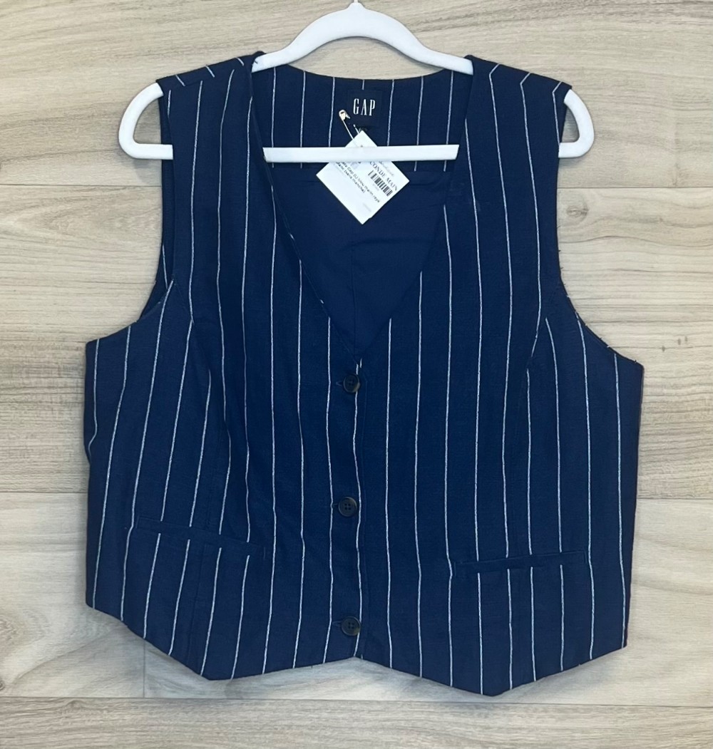 Veste Gap (L) bleu marin rayé blanc (sans manche)