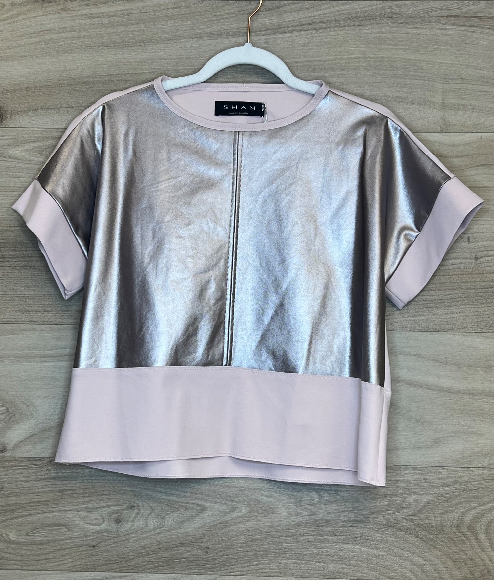 Tshirt Shan (S) rose avec faux cuir bronze