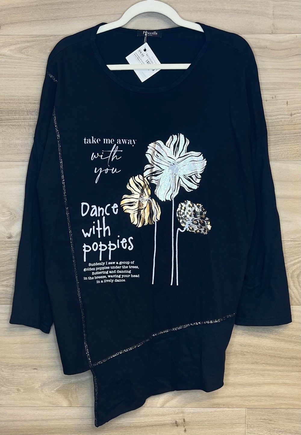 Chandail Frocella (XL) noir avec fleurs or et argent