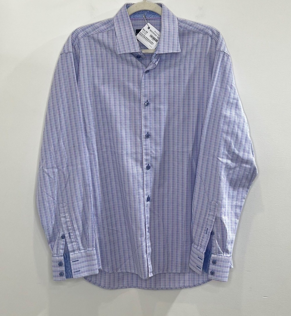 H Chemise Mattuso (L) Bleu, Mauve et Blanche Carreaux
