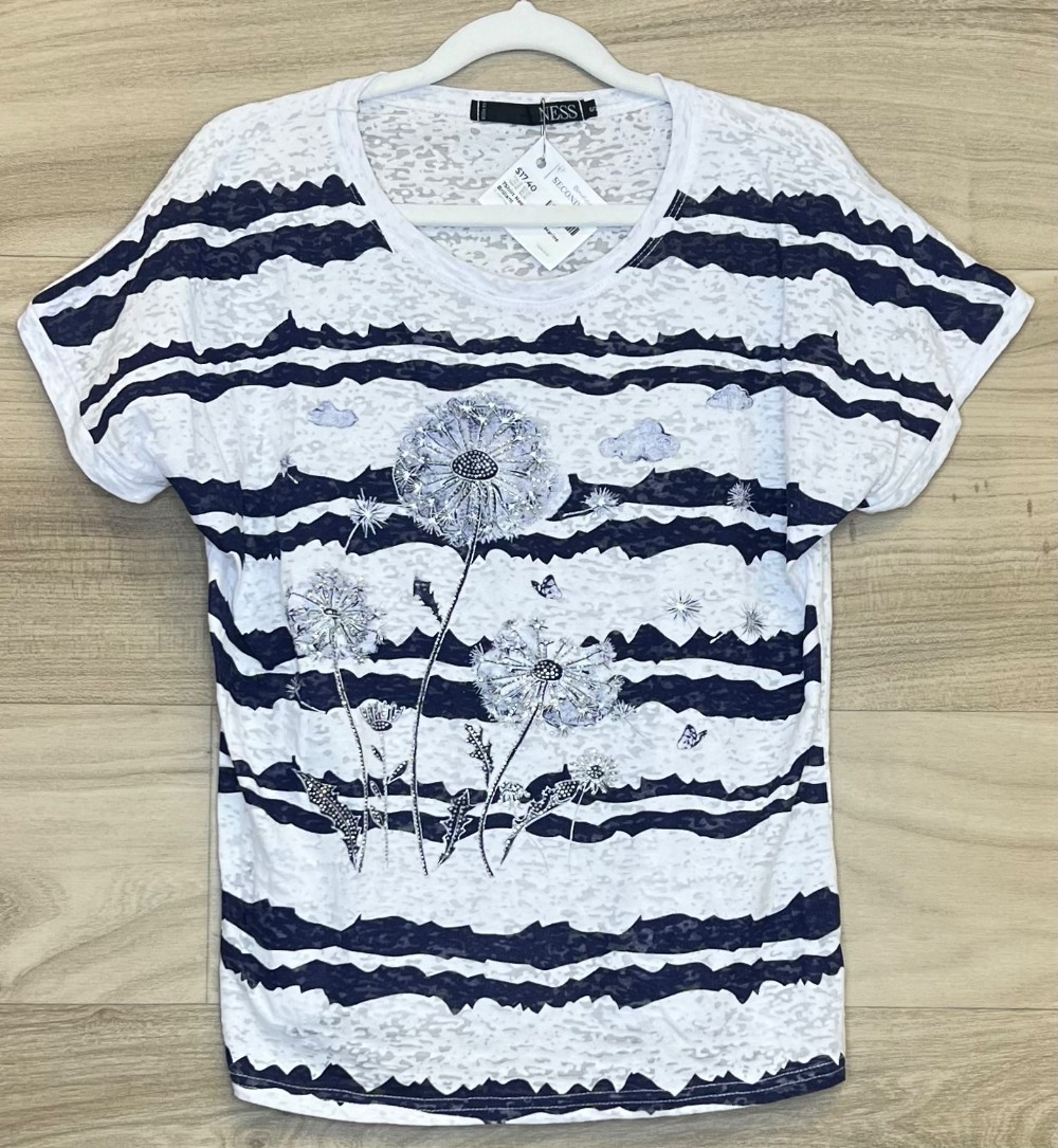 TShirt Ness (S) Blanc Marine Brillant