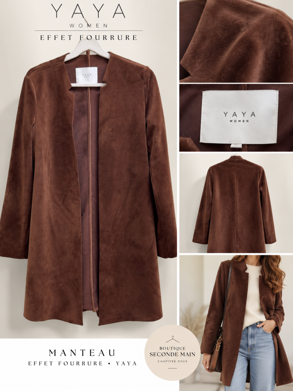 Veste YAYA (M) brun chocolat (suédine)