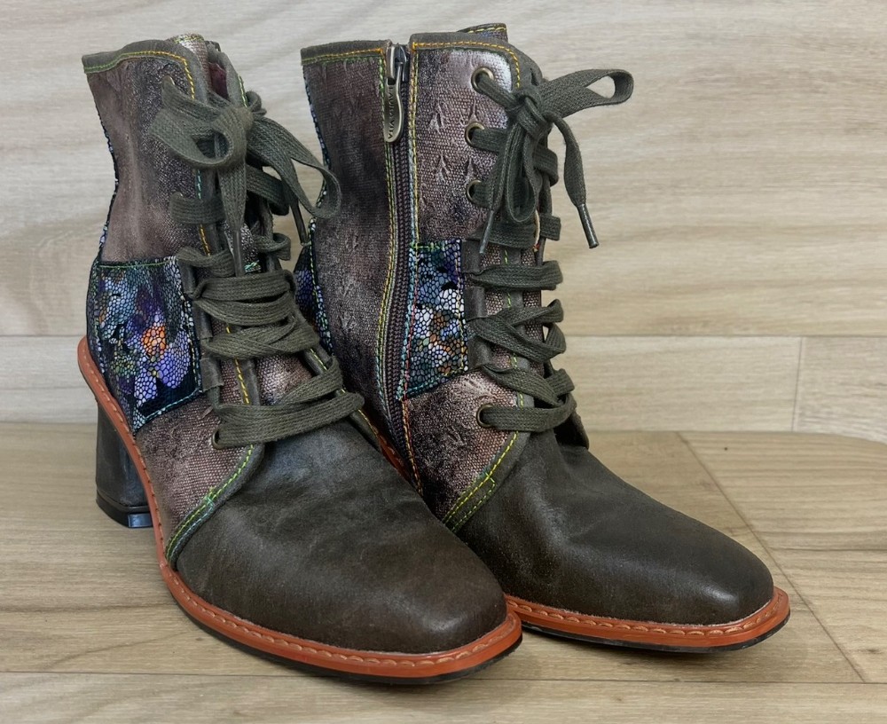 Bottes Laura Vita (6.5/37) Vert, Brun, Noir et Mauve (Cuir Véritable)