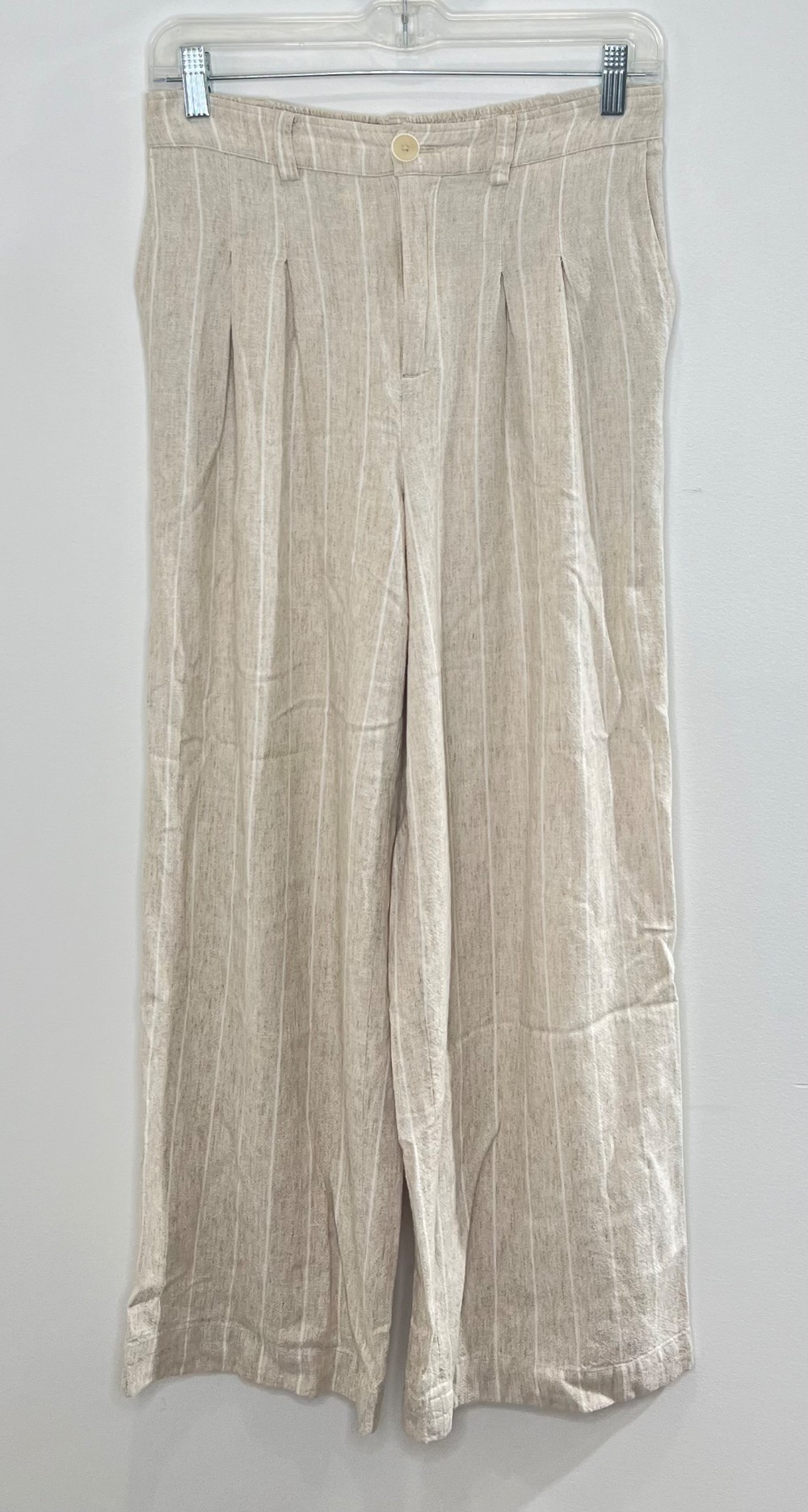 Pantalon Icône (XS/4) rayé beige et blanc (lin)