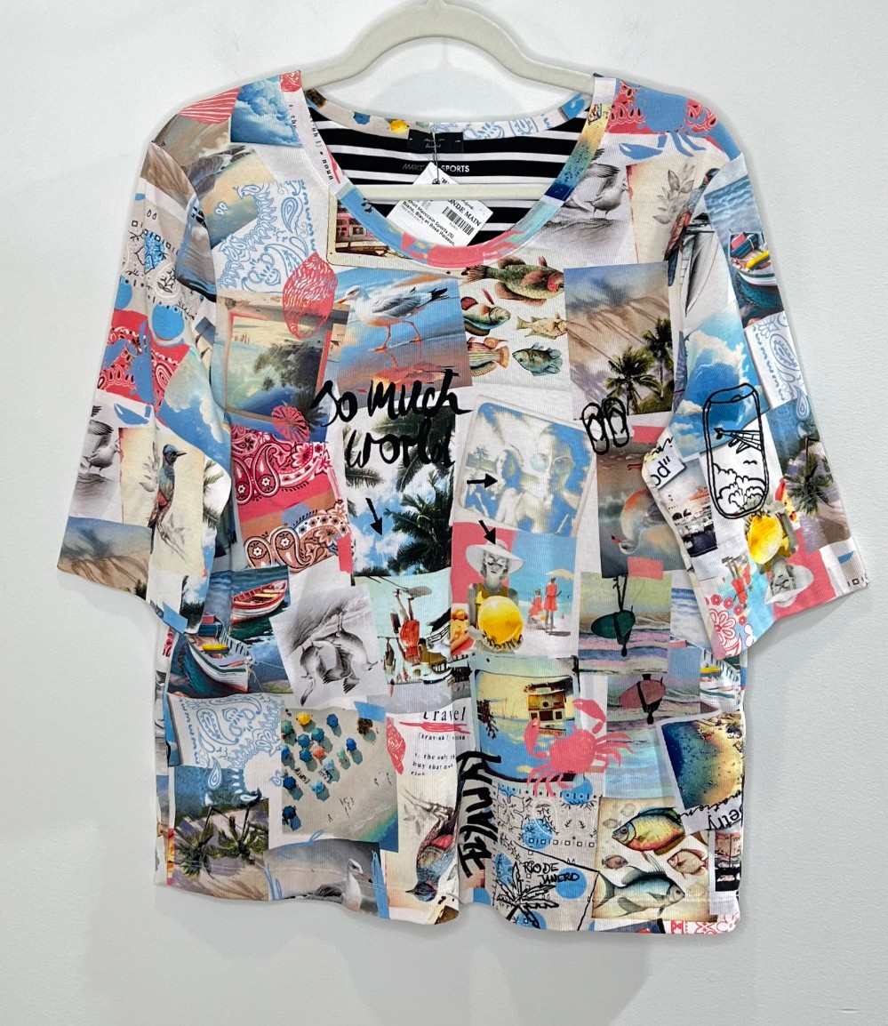 Tshirt Marccain Sports (S) Blanc, Bleu et Rose Poisson, Oiseaux