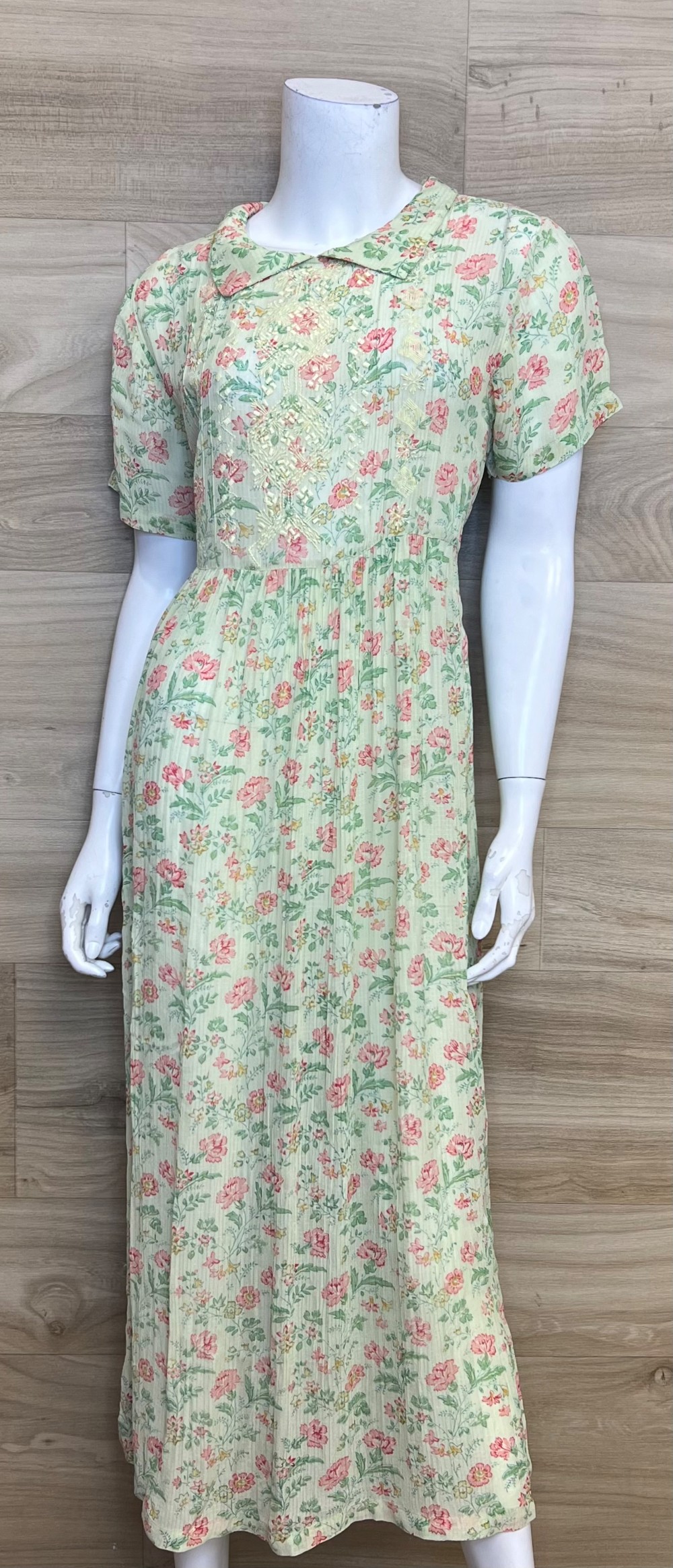 Robe April Cornell (M) Vert fleuri rose (vaporeuse)