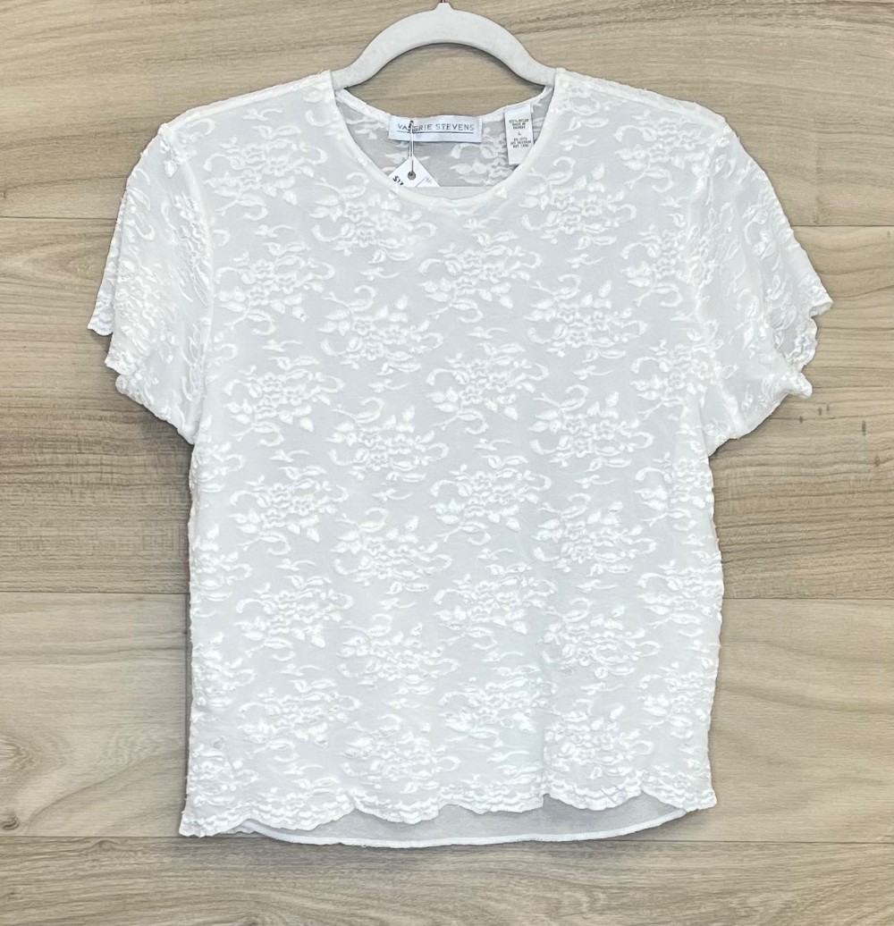 Blouse Valerie Stevens (M) Blanc Dentelle et broderie