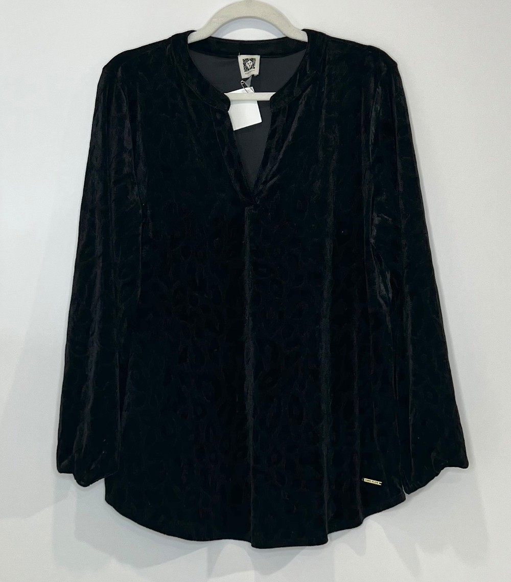 Chandail Anne Klein (XL) velours léopard noir ton sur ton