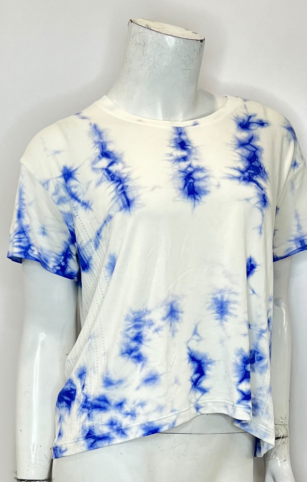 Tshirt LULULEMON (L) blanc et bleu (effet DIY)