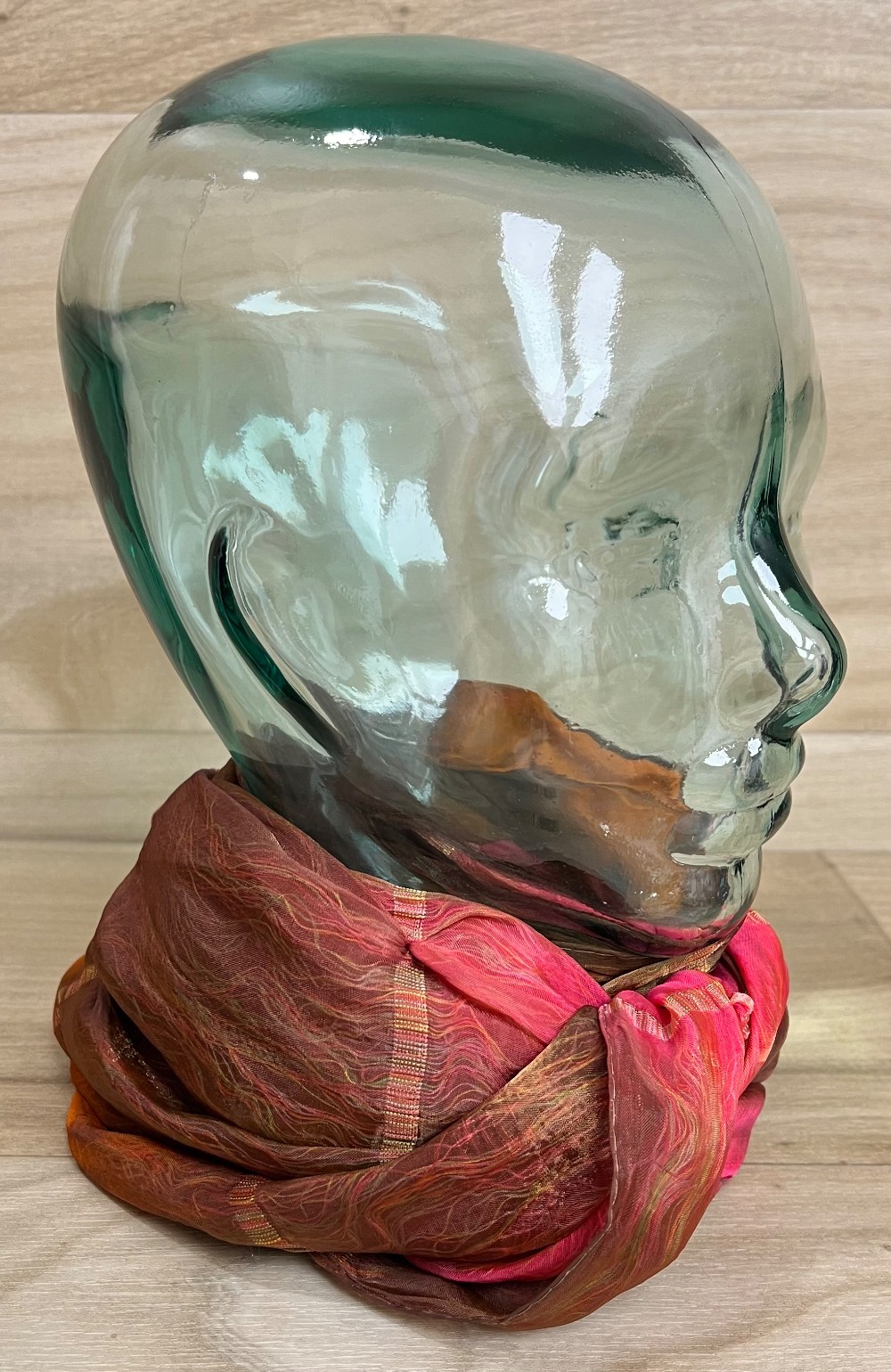 Écharpe Brun orange et rose et perles (soie)