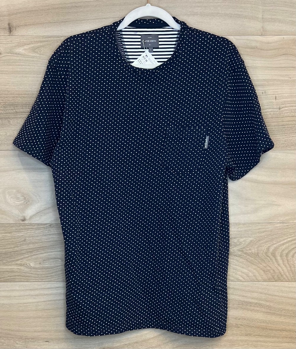 H Tshirt Peter Werth (L) Bleu a Pois Blanc