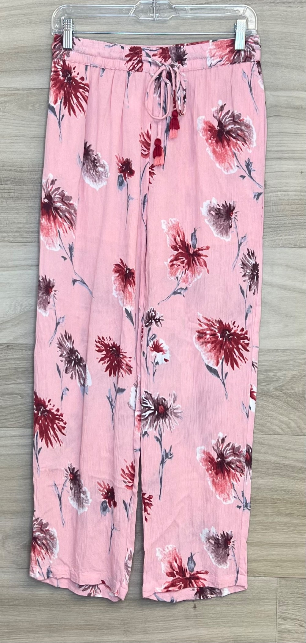 Pantalon San Francisco (S) Rose Avec Fleurs Rouges