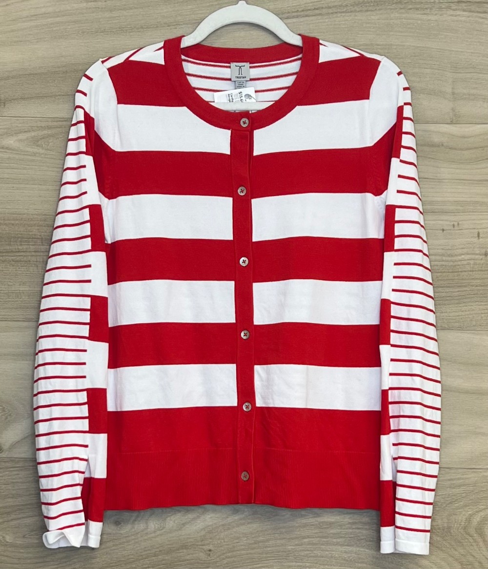 Cardigan Tristan (S) Blanc et Rouge Rayé