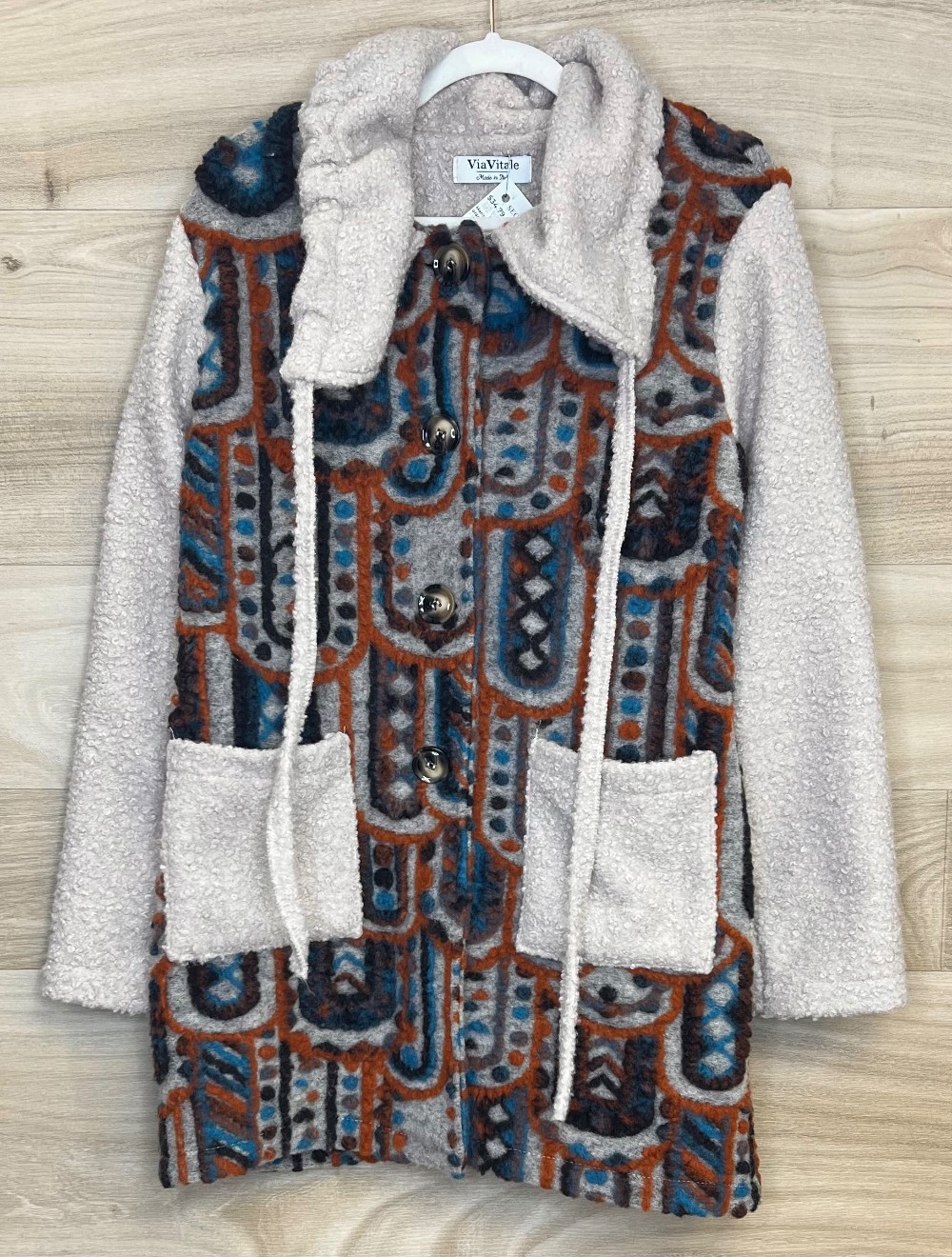 Manteau Via Vitale (S) beige orange et bleu (laine)