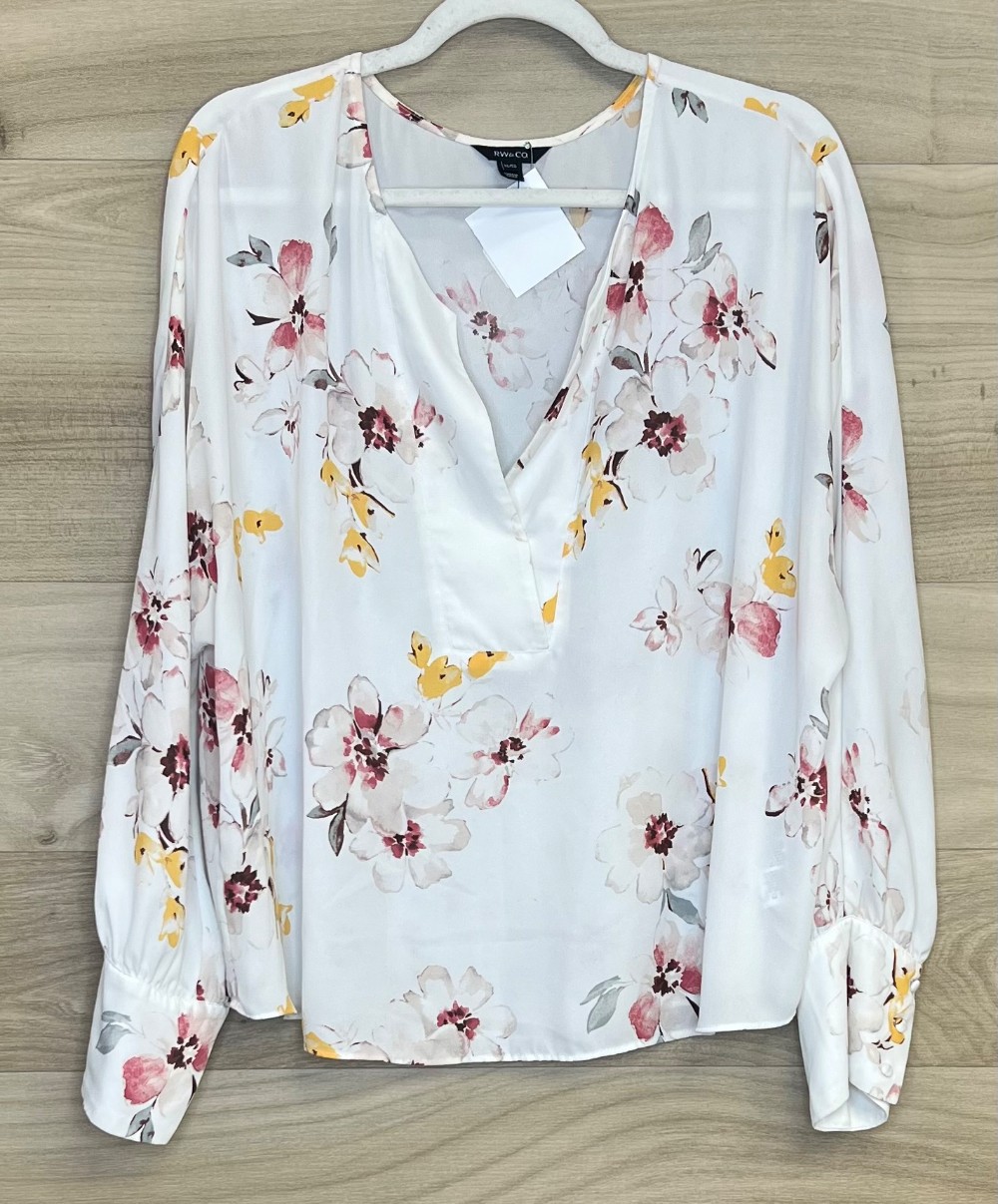 Blouse RW&CO (XL) Blanche Fleurie Jaune et Rose