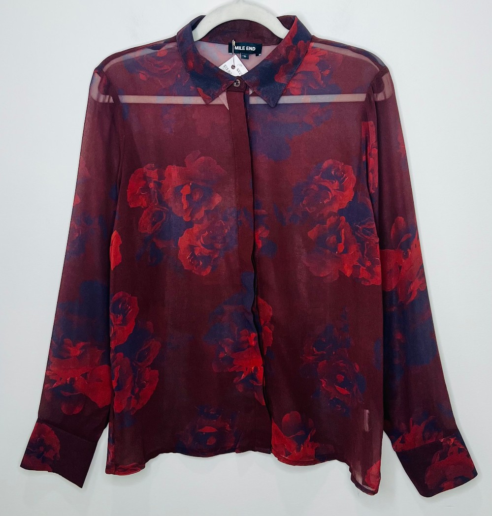 Blouse Mile End (M) rouge avec fleurs